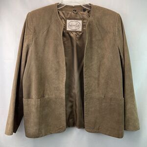 Vintage Genuine Leather Open Front Jacket With Pockets Size Medium Brown